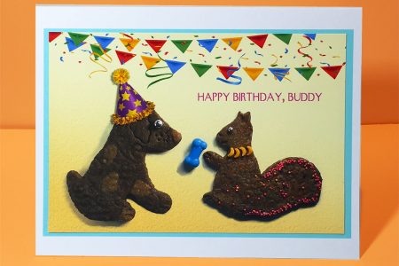 Happy Birthday, Buddy - Dog and Squirrel Greeting Card